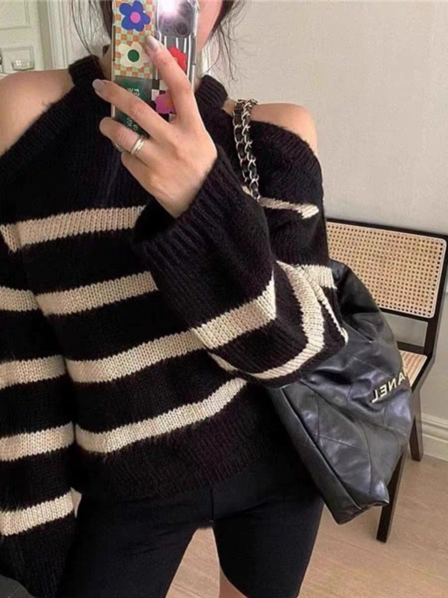 Femme Cut-Out Skulder stribet Strikpullover Stilla