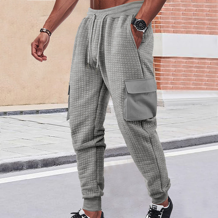 Herrer nan quilted Cargo joggingbukser med vaffelstruktur snorbund og påsatte klaplommer Skovae