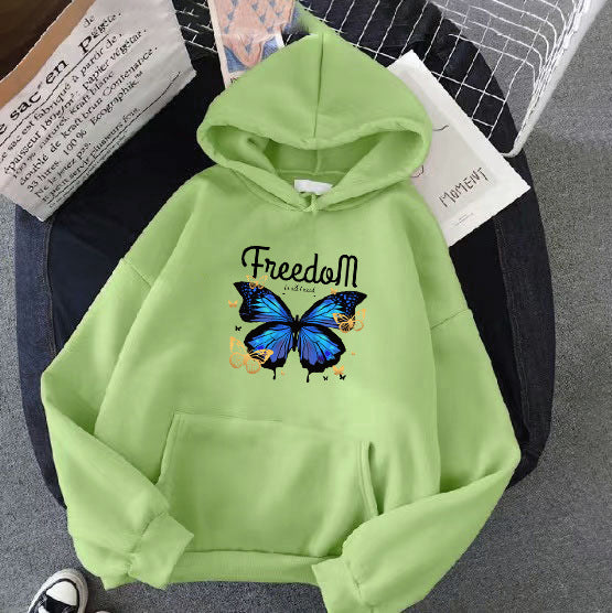 Dame hætte sweatshirt med kunstnerisk sommerfugl design Skovae