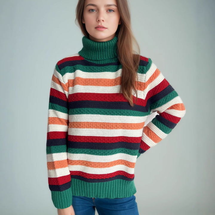 Kvindernes stribede turtleneck sweater med en afslappet pasform og blød tekstur Stilla