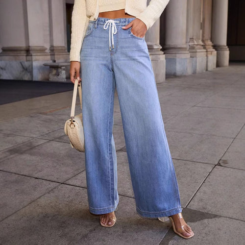 Kvindelige brede jeans med elastisk talje og moderne snørejustering Skovae