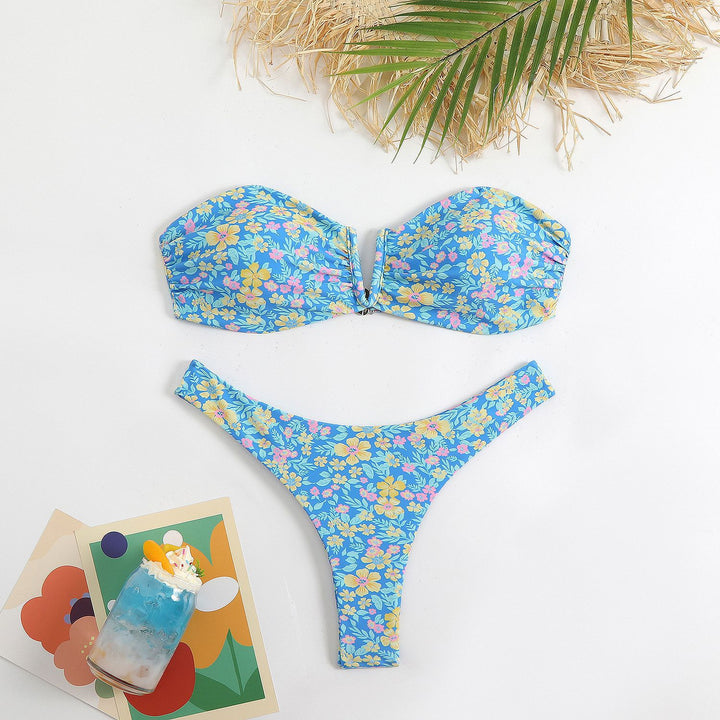 Damer Bandeau-bikini-sæt med blomstret design og indpakningsoverdel Stilla