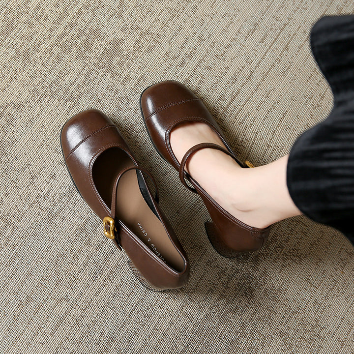 Dame elegante blokhæls Mary Jane pumps med dekorativ ankelrem Stilla