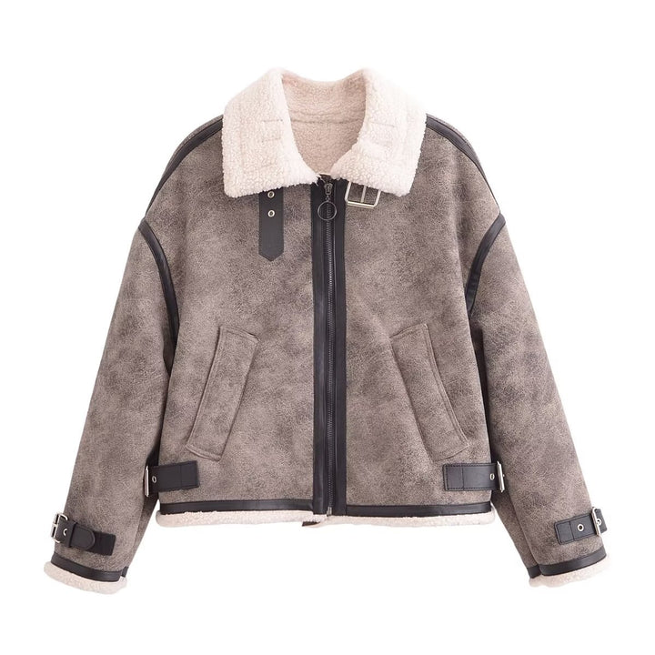 Femme Stylish Faux Shearling Bikerjakke Stilla