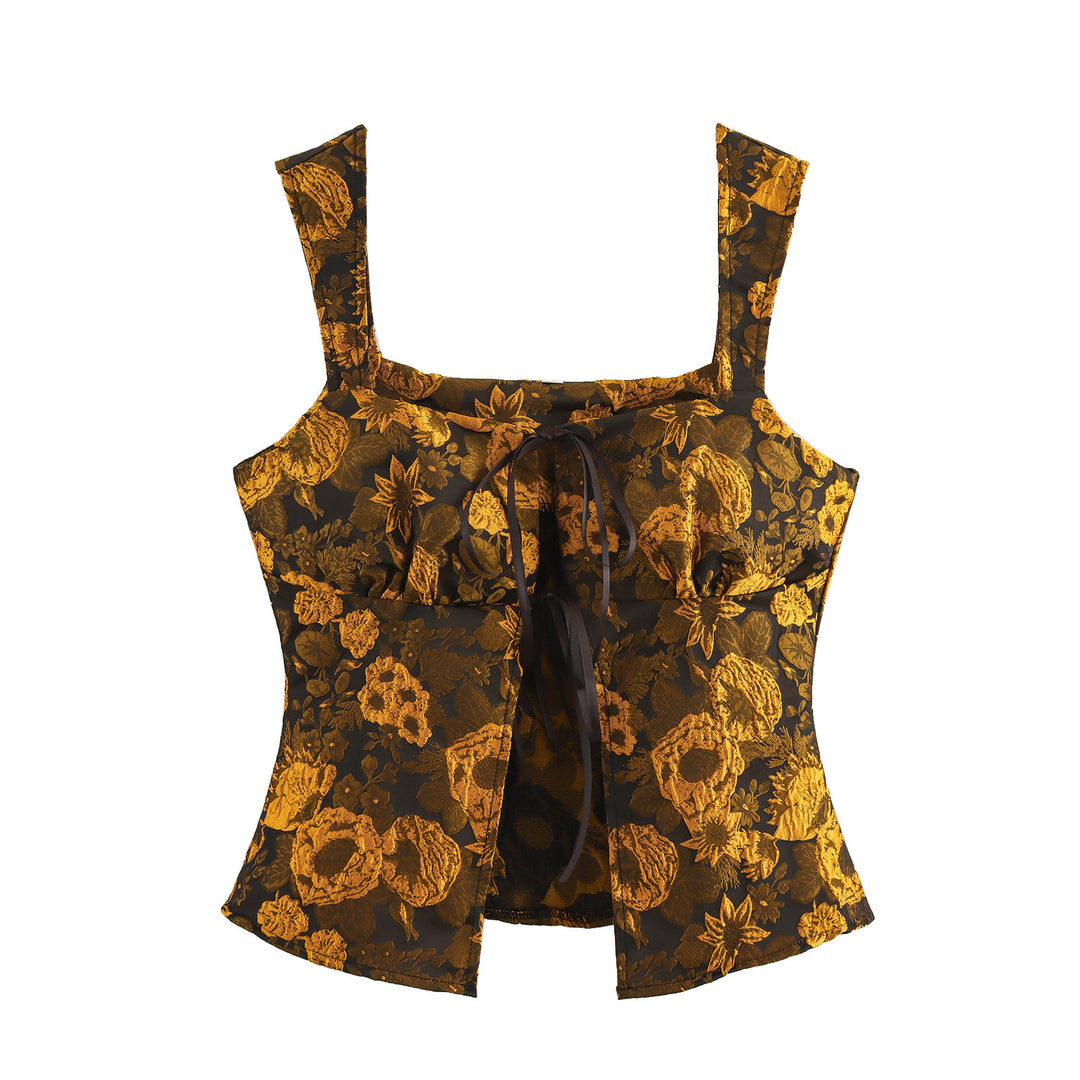 Dame Floral-Print Crop Top med justerbart bindedetalje Stilla