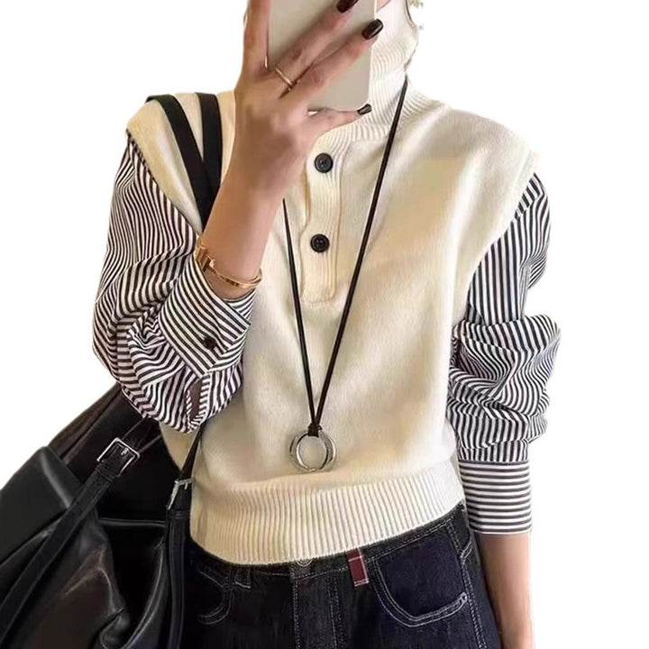 Dame moderigtig turtleneck sweater vest med skjorteærmer og knapdetaljer Stilla