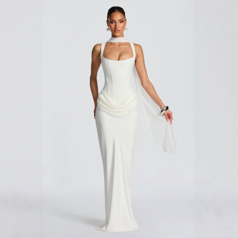 Dame Elegante Maxi-Kjole med raffinerede Draperinger Skovae