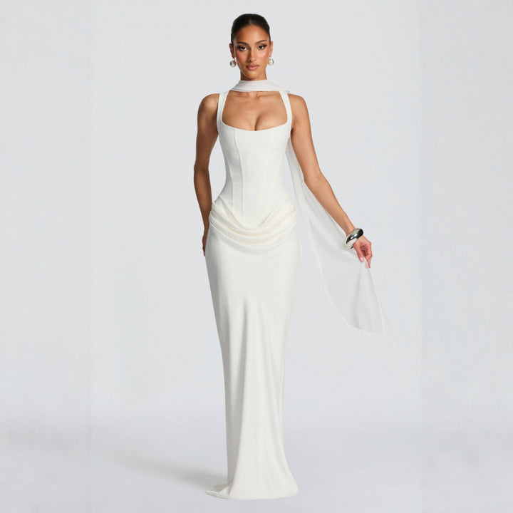 Dame Elegante Maxi-Kjole med raffinerede Draperinger Skovae