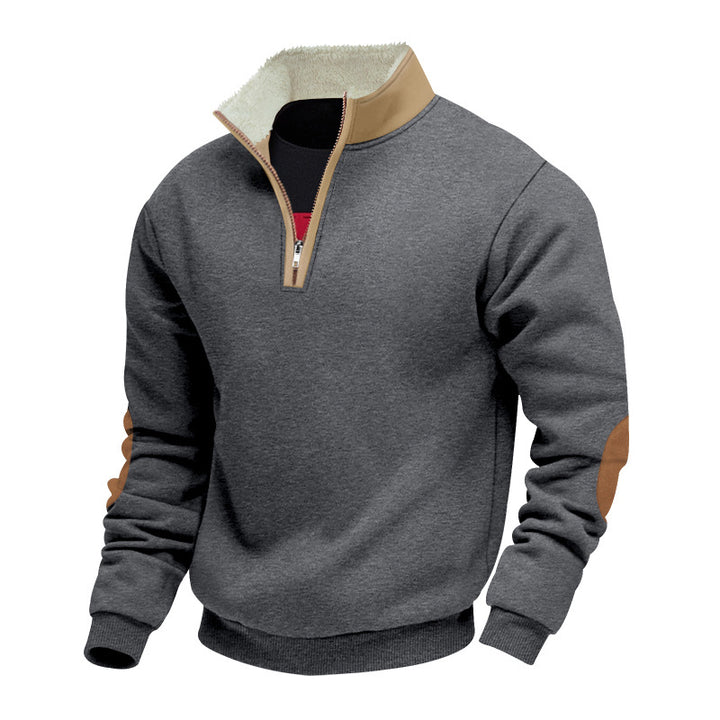 Herre fleece-pullover med stående krave og praktiske albuepatches Stilla