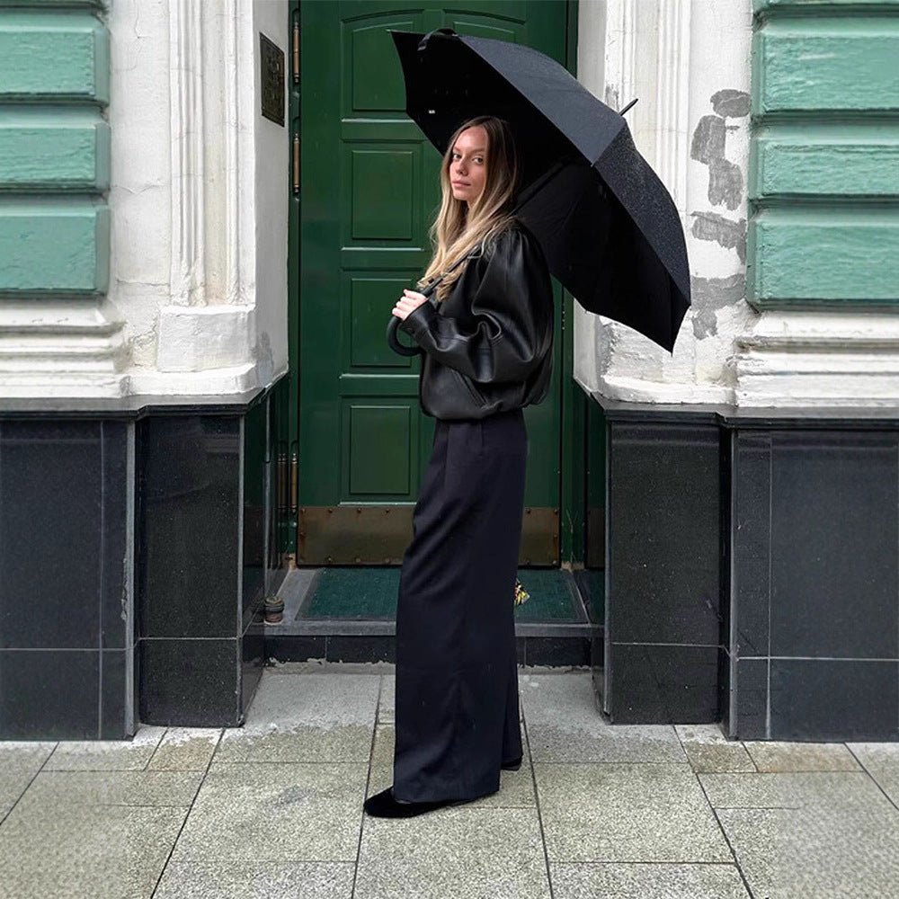Kvinders mode læder blazer jakke med puffærmer Stilla