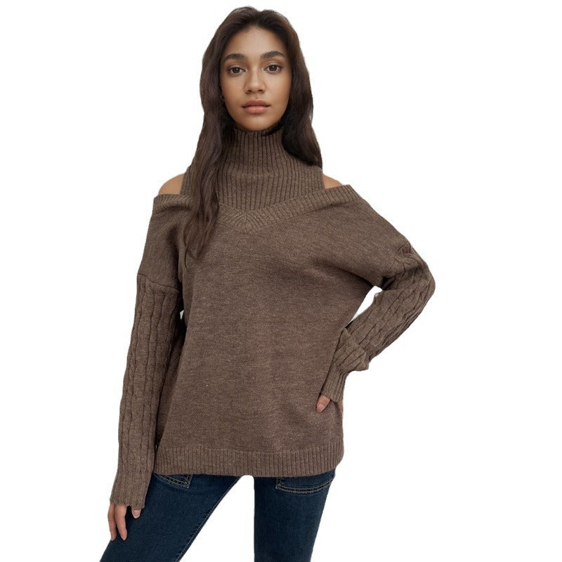 Kvinders trendy sweater med off-the-shoulder design og kabelmønster Stilla