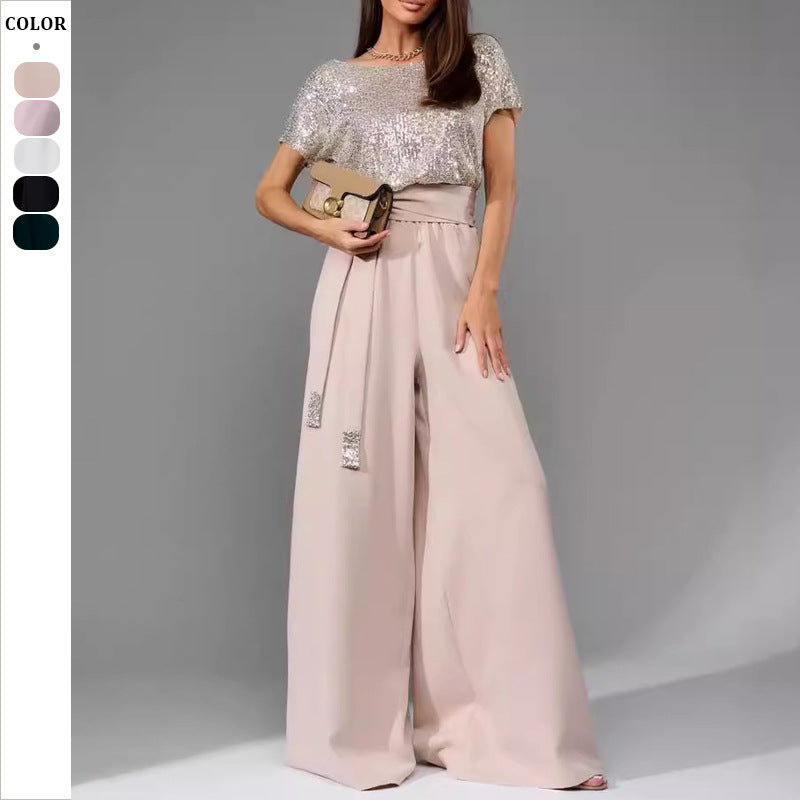 Dame Glamourøs Style-Outfit med glitrende overdel og vid pasform Stilla