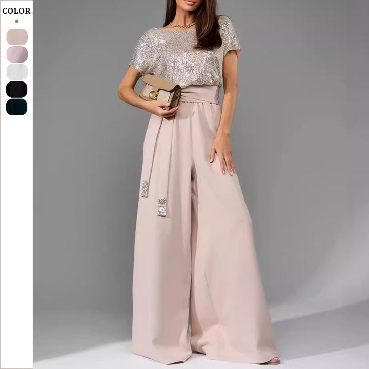 Dame Glamourøs Style-Outfit med glitrende overdel og vid pasform Stilla