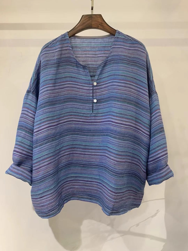 Dame Let stribet Linnedbluse Stilla