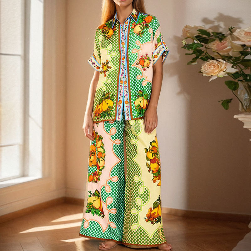 Damer Chic og Komfortabel Satin To-delt Sæt med Blomster Mønster Stilla