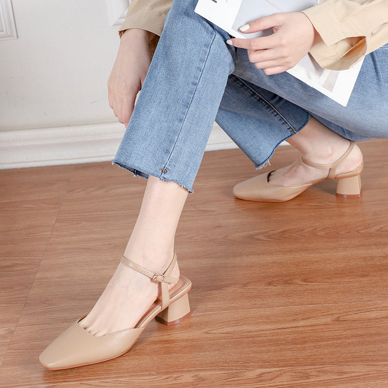 Dame Elegant Spids-Tå Slingback Hæl med Blokhæl Stilla