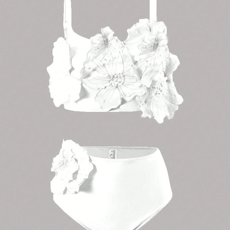 Dame To-delt Bikini-sæt med blomsterdesign og højt skåret trusse Skovae