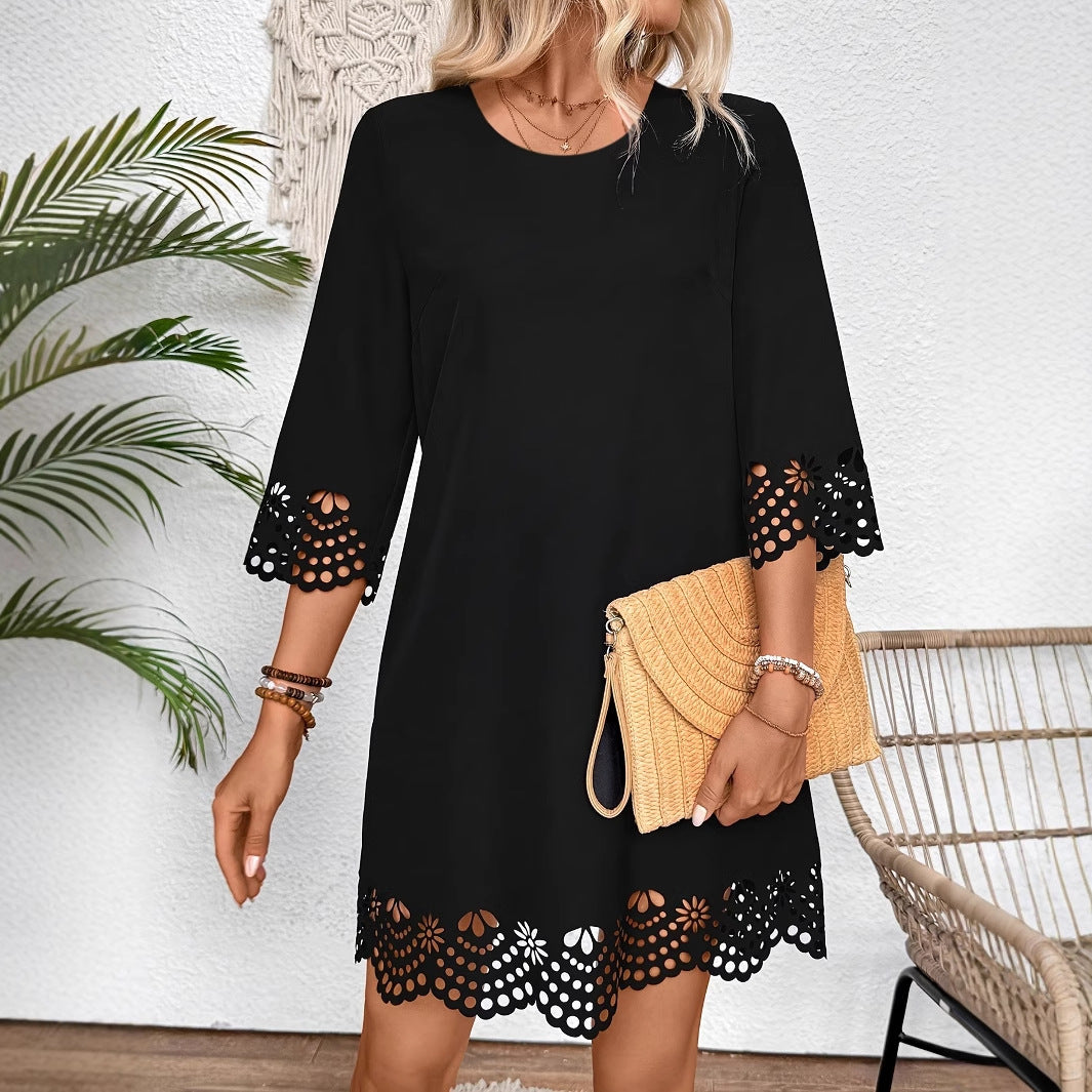 Femme A-linje Cutout Spids Kant Kjole Stilla