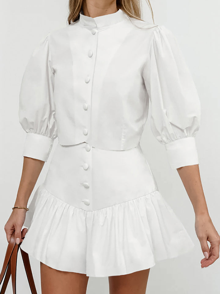Dame sæt med cropped blazer og flæsekorte Stilla