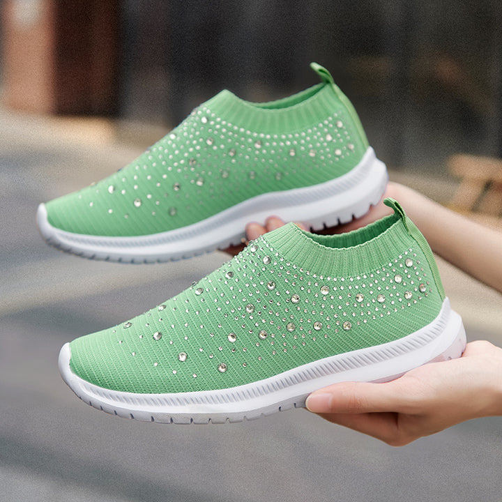 Dame Sneakers med funklende strass-accenter og elastisk overdækning Stilla