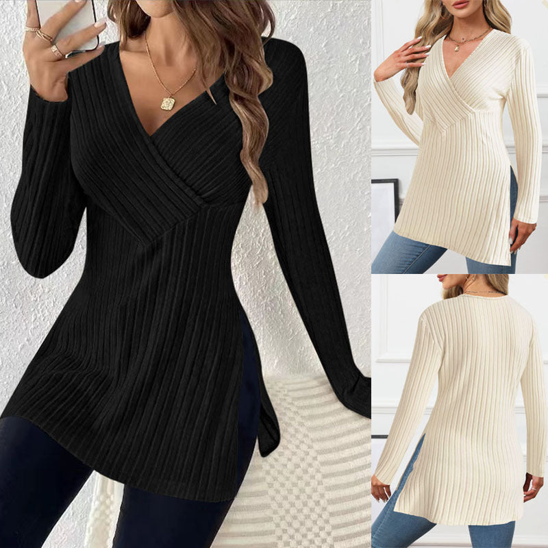 Dame Elegant Strikpullover med Vikledesign Stilla