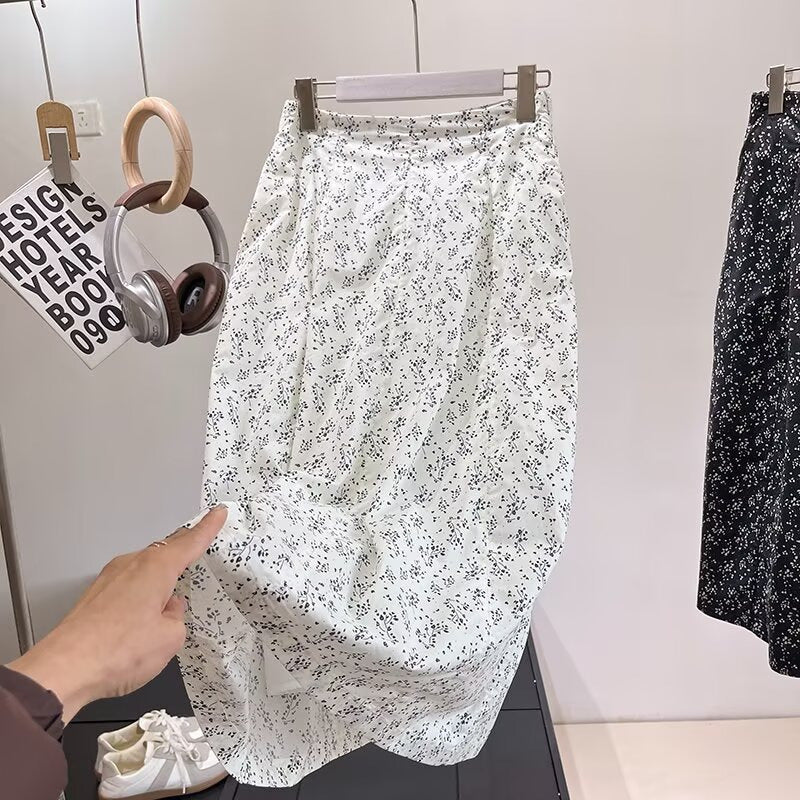 Kvindernes midi-nederdel med blomsterprint og elastisk talje Stilla