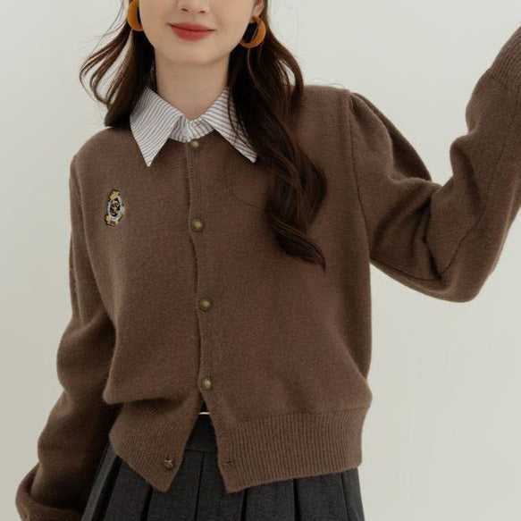Dame Cashmere Strik Cardigan med Gyldne Knapper Stilla