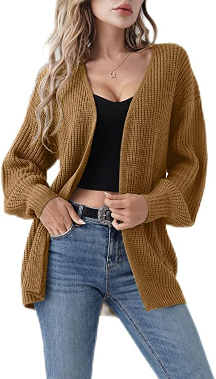 Kvinders chunky strikket cardigan med en afslappet pasform og åbne stinger Stilla