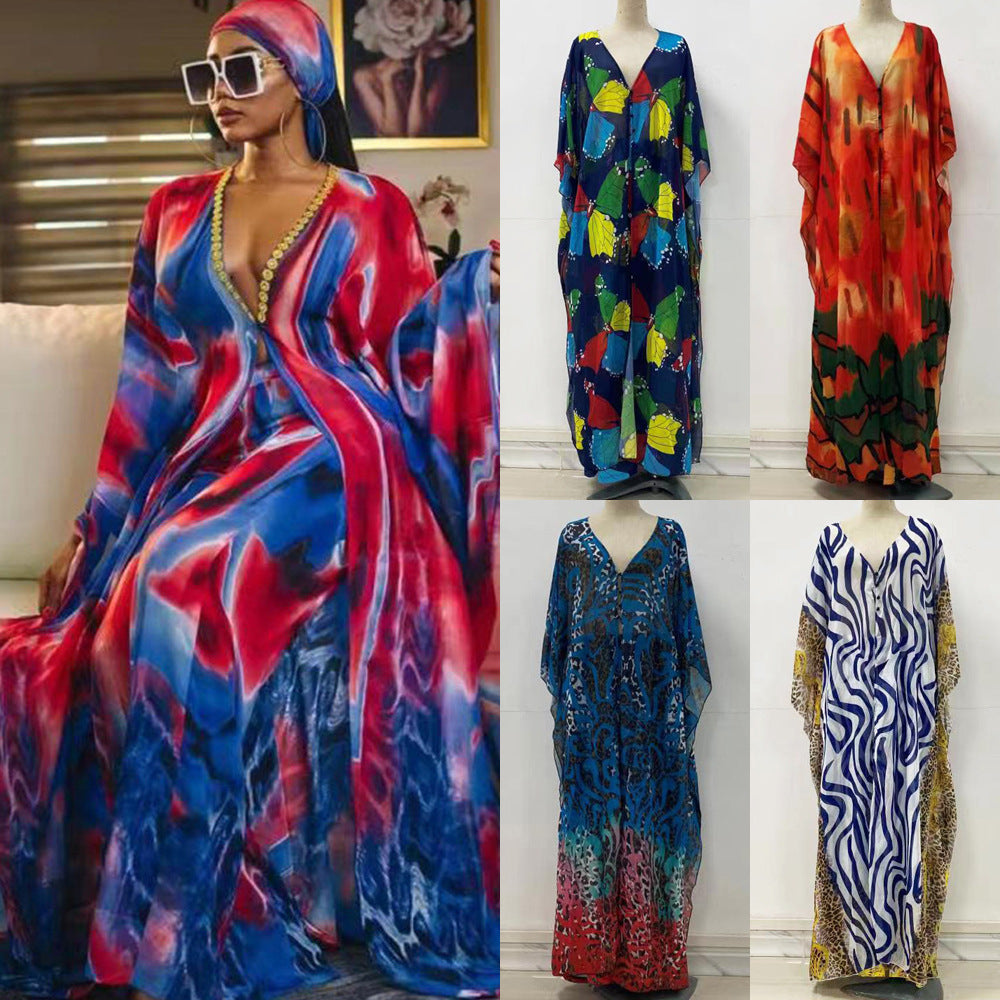 Dame Maxi-kjole med unikt mønster og elegant V-hals design Stilla
