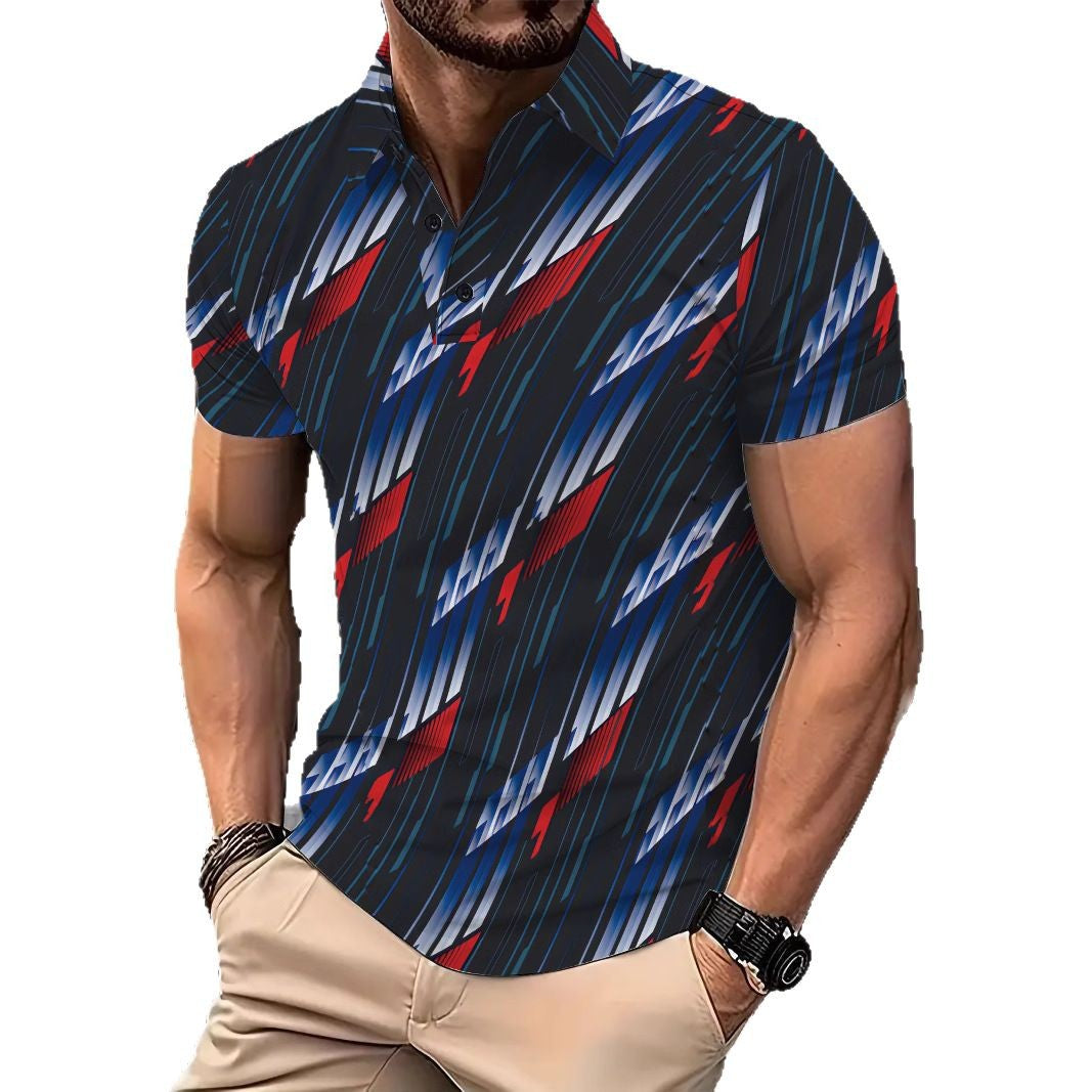 Herren kortærmet poloshirt med dynamisk grafikdesign og stilfulde kontraster Stilla