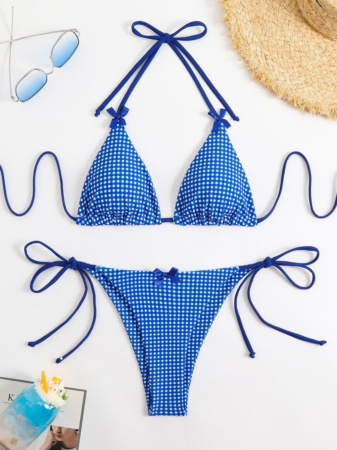 Dame Triangel-Bikini-Sæt med justerbare bindebånd og kurv-design Stilla