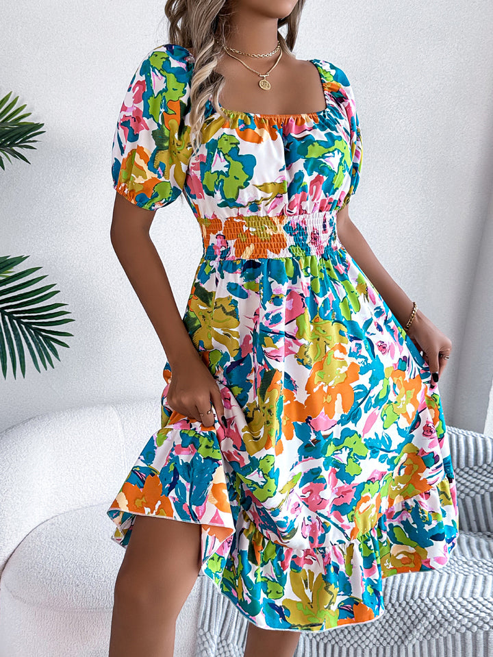 Dame Offshoulder Blomsterkjole med Puffærmer Stilla