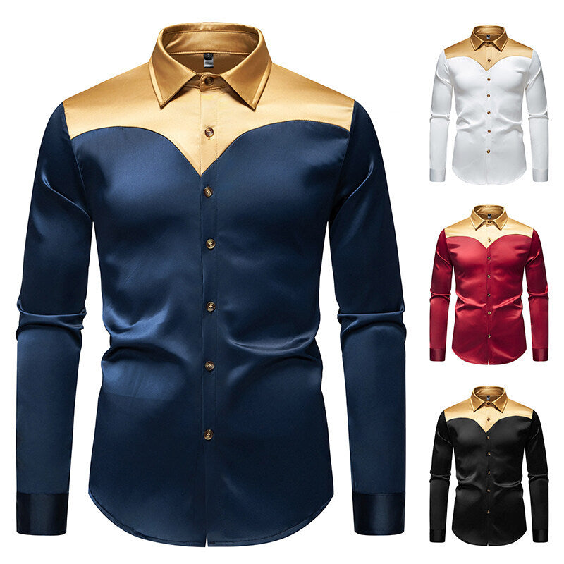 Herrer Elegant Satin Skjorte Stilla