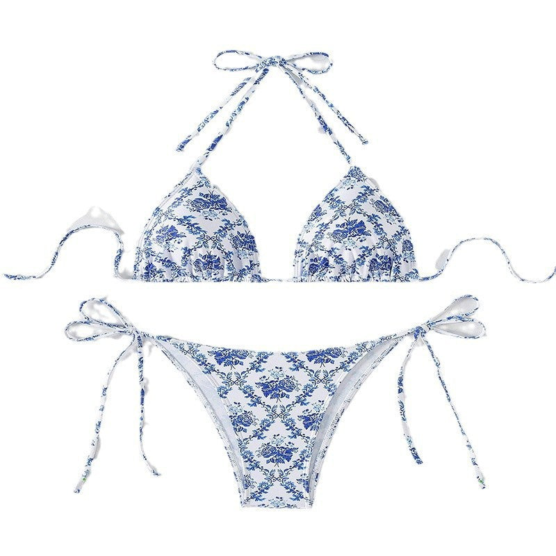 Dame trekantsbikini med moderne blomstertryk og justerbare stropper Skovae