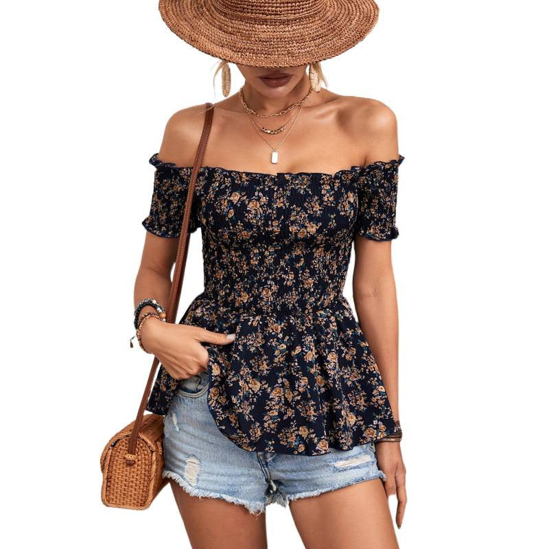 Dame blomstertrøje med peplum-design Skovae