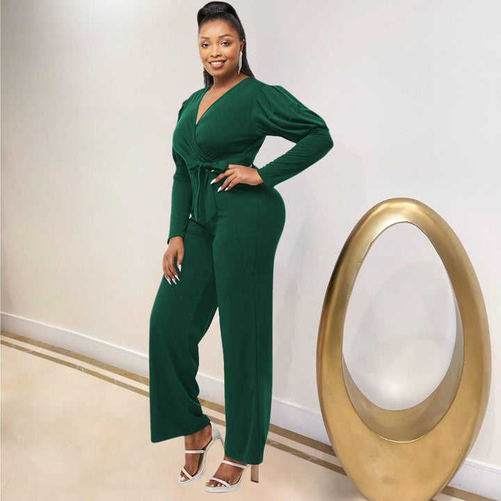Stilla | Elegant Langærmet V-hals Bælte Jumpsuit