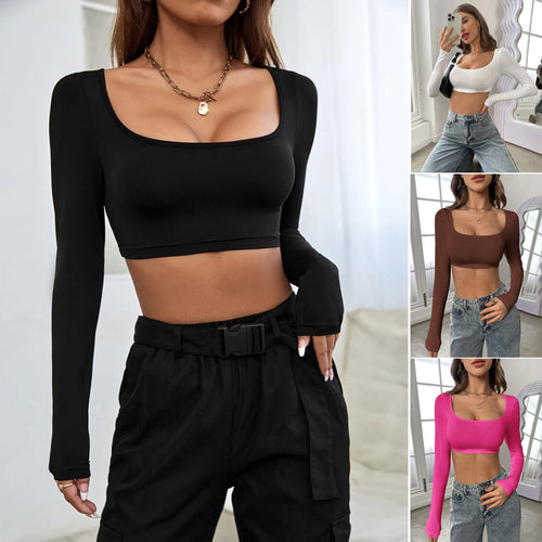 Kvinders langærmet crop top med elegant firkantet halsudskæring og behagelig pasform Stilla