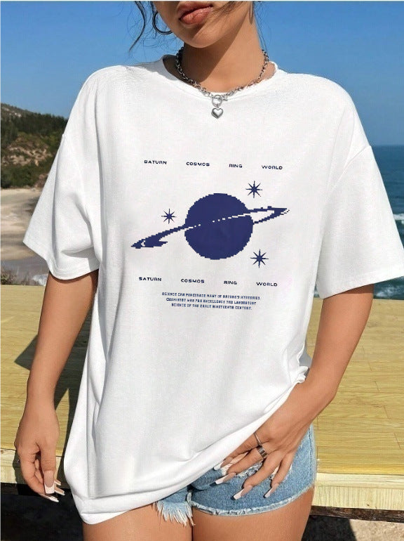 Dame T-shirt med kreativt kattemotiv og legesyg sløjfe Skovae