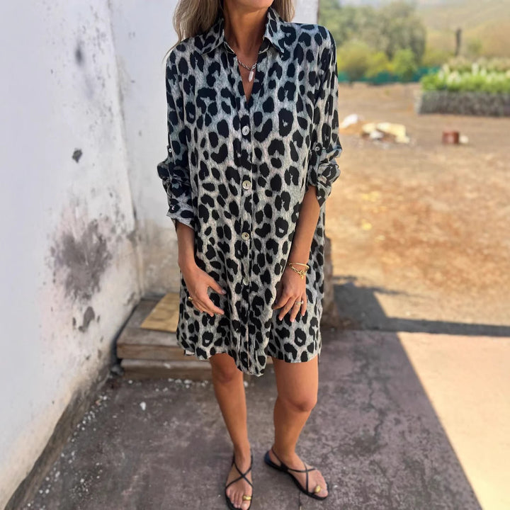 Dame skjortekjole i trendy leopardprint Stilla