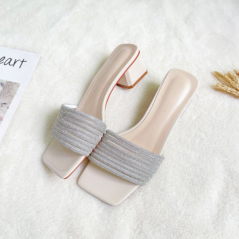 Femme Strass-dekoreret Blokhæl Slide Sandaler Stilla