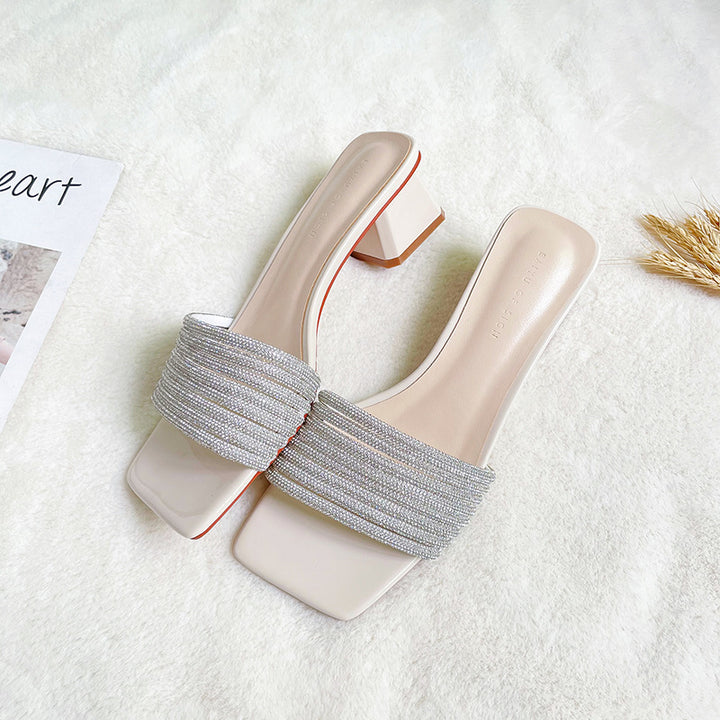 Femme Strass-dekoreret Blokhæl Slide Sandaler Stilla