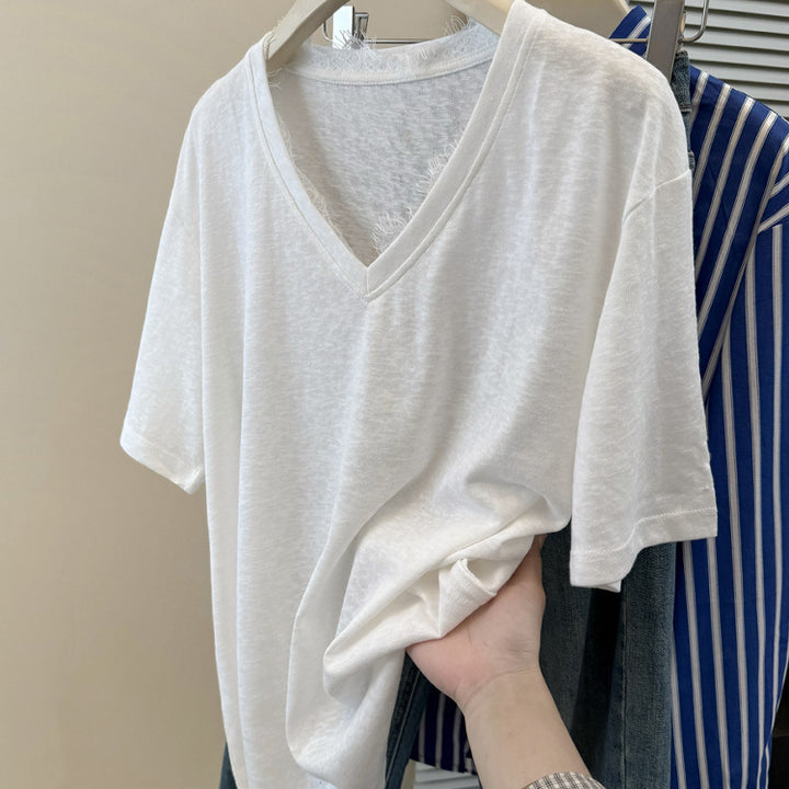 Femme Relaxed V-Udskæring Slub Tee Stilla
