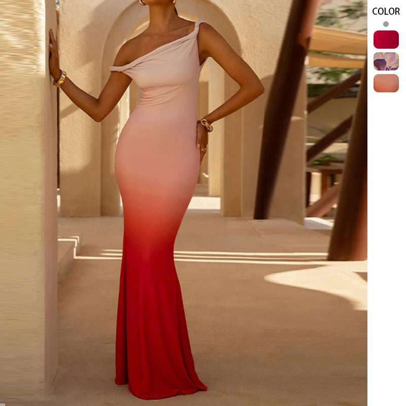 Kvinder Elegant Maxi Kjole med Off-Shoulder Design og Rynkning Stilla