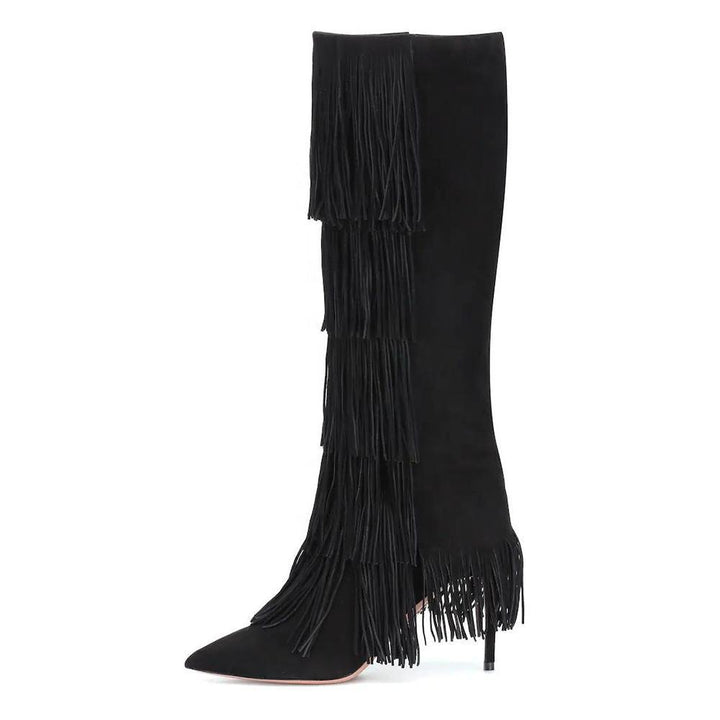 Femme Knælange Frynse Stiletto Støvler Stilla