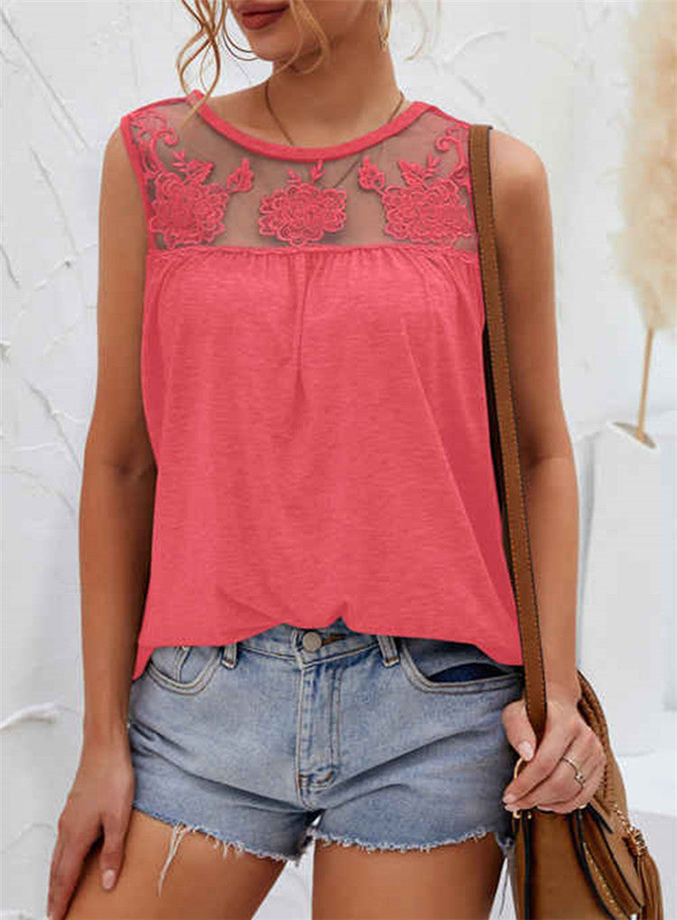 Dame Transparent Udsnit Broderet Bluse Stilla