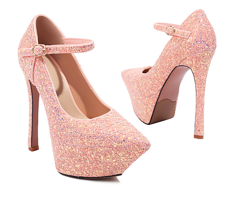 Femme Funklende Høje Mary Jane Pumps med Platformdesign Stilla