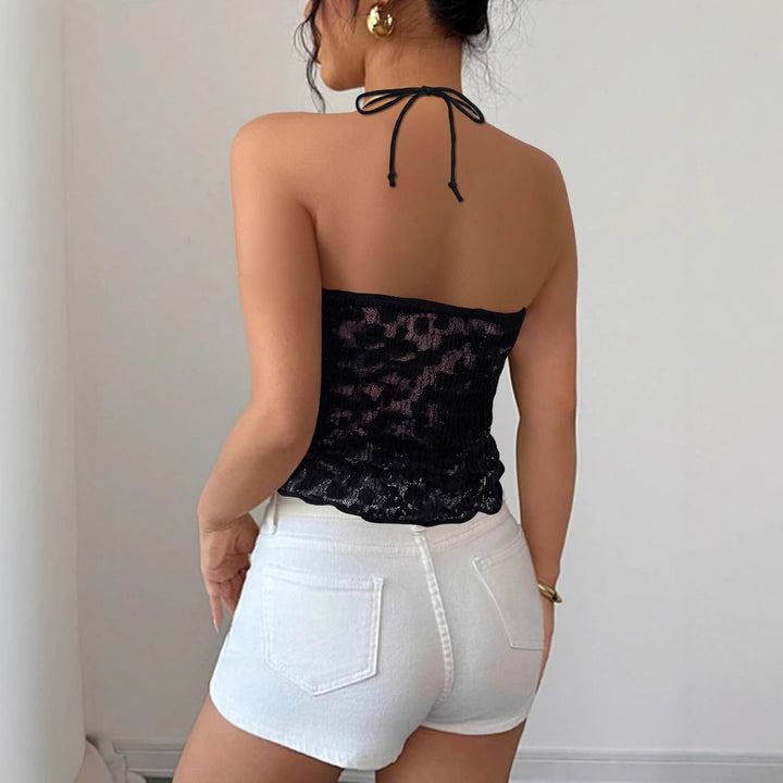 Dame spids-bustier med bindebånd og gennemsigtigt design Skovae