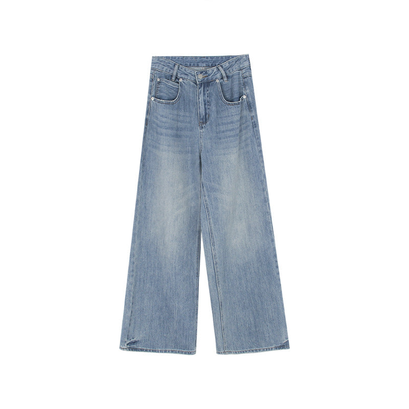 Dame brede High-Waist jeans lavet af denim med elastisk talje og moderne vaskninger Stilla