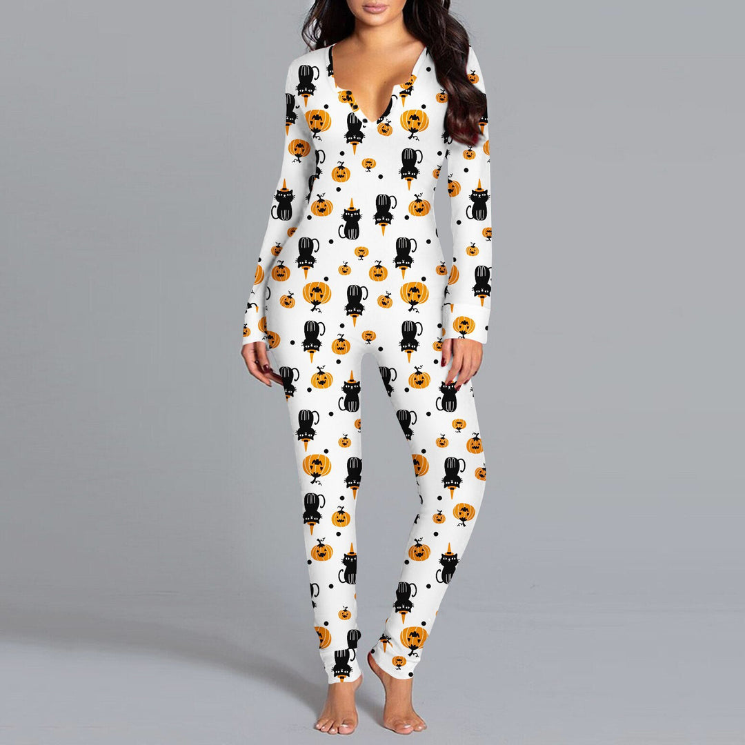 Dame Langærmet Halloween-tema Onesie Pyjamasæt Stilla