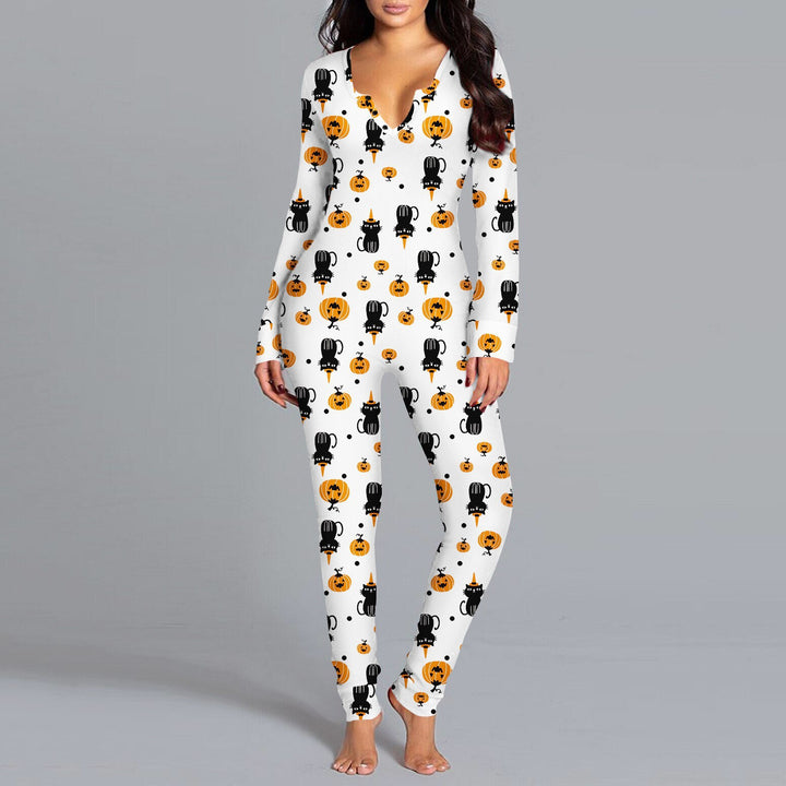 Dame Langærmet Halloween-tema Onesie Pyjamasæt Stilla